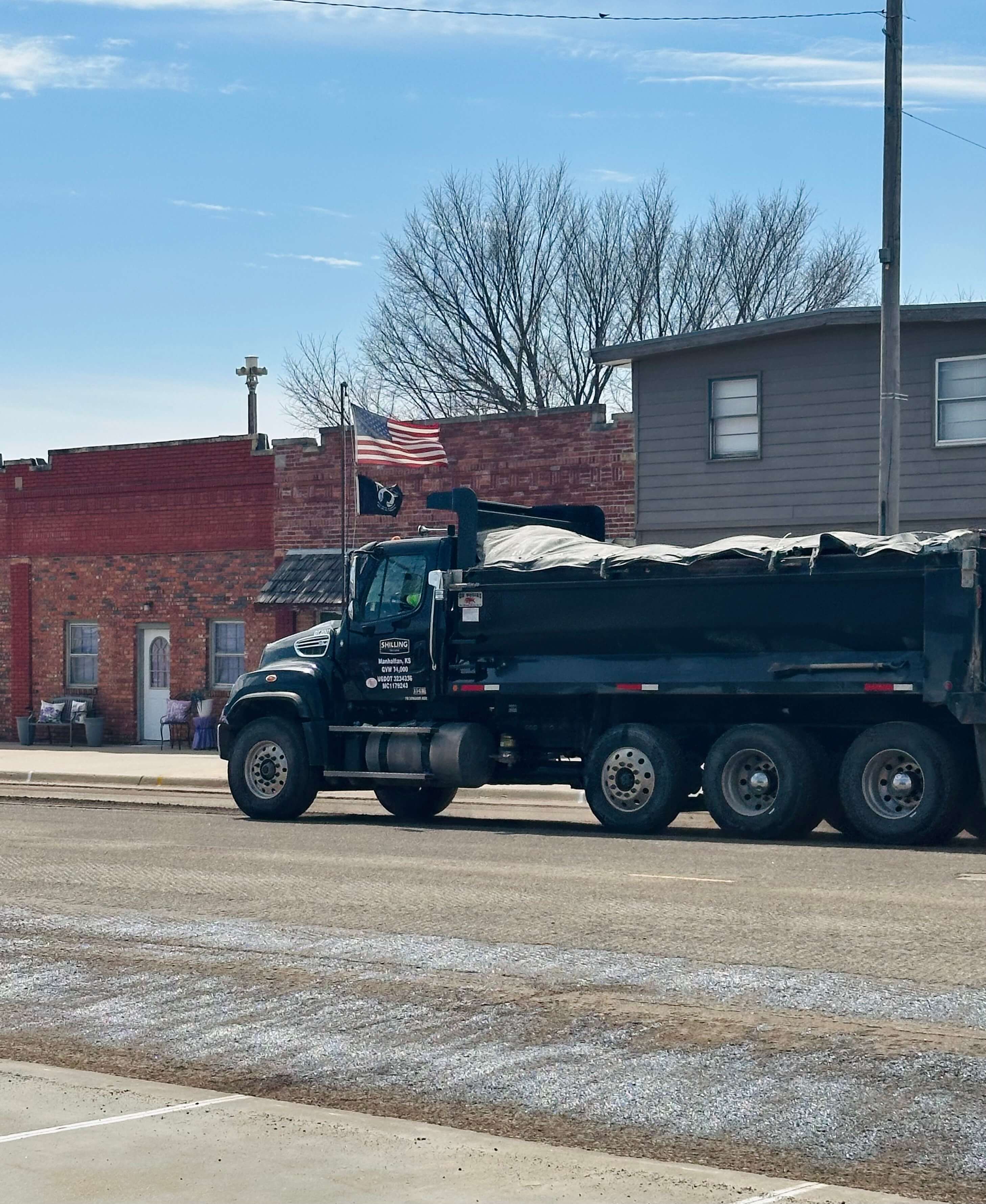 Shilling Construction dump truck on Main Street in Maple Hill, Kansas during the roadway improvement project